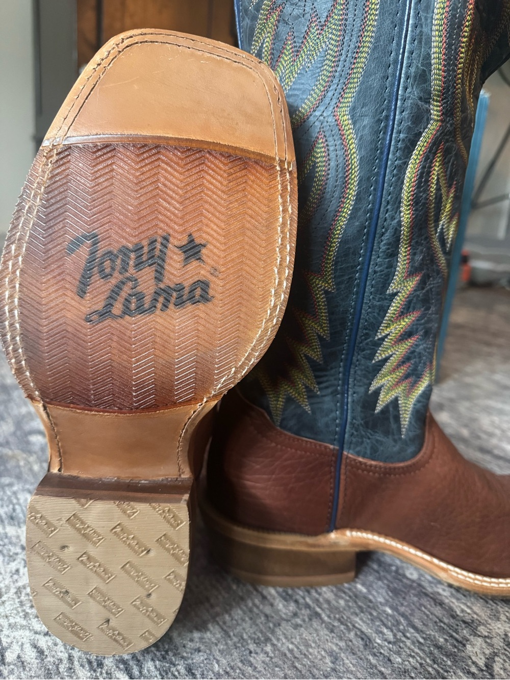 Tony Lama Navy & Brown Embroidered Buckaroo Western Boots
